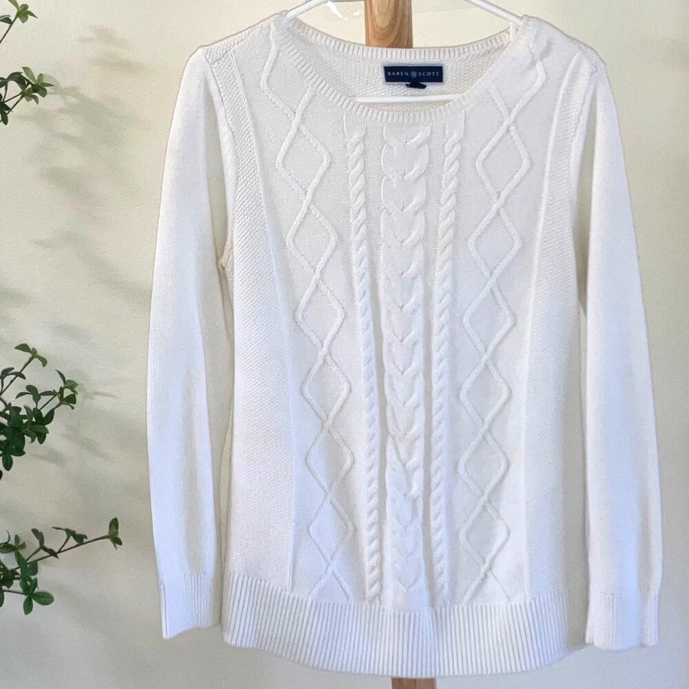 Karen Scott Cable-Knit Cotton Sweater